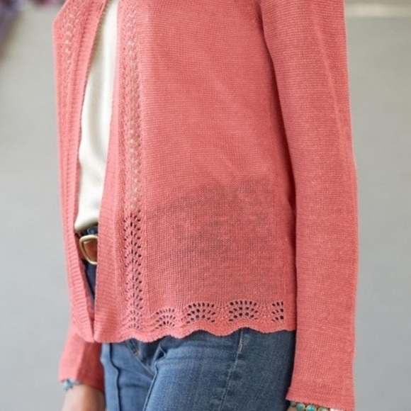 NWOT Sundance coral knit linen blend cardigan sweater - Picture 3 of 6